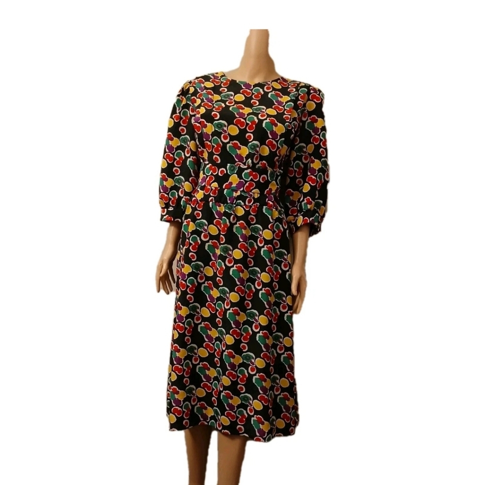 Vintage Breli Originals Sz 18 Colorful Patterned Women's Dress Dots Black